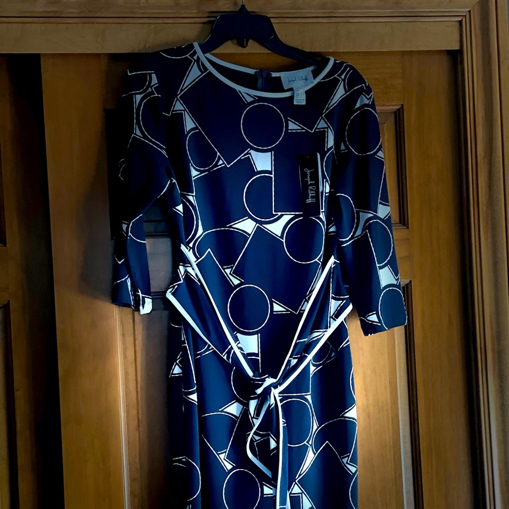 NWT Joseph Ribhoff dark navy and white belted size 10 dress